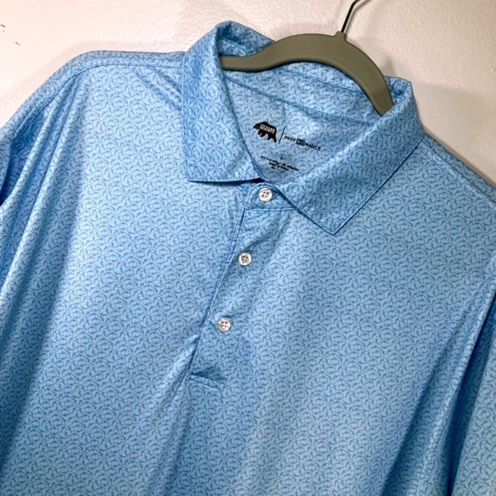 Onward Reserve Performance Polo Shirt Mens Large Blue Micro Fish Print Stretch